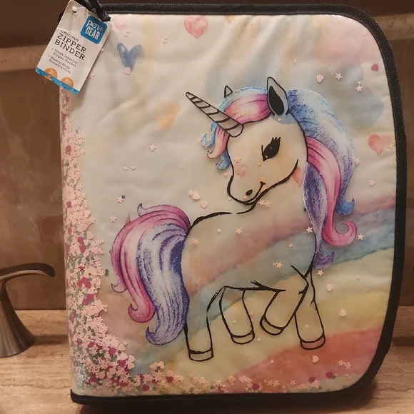 Unicorn Zipper Binder with Pink and Purple Highlights - Picture 2 of 5